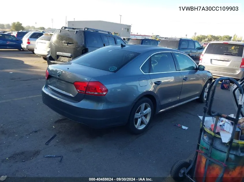 2012 Volkswagen Passat Se VIN: 1VWBH7A30CC109903 Lot: 40459824