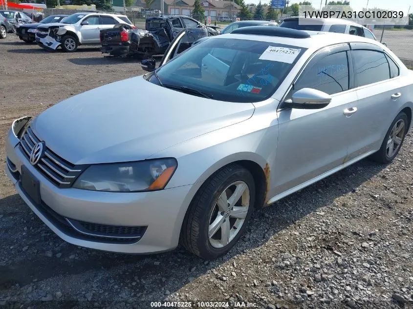 2012 Volkswagen Passat 2.5L Se VIN: 1VWBP7A31CC102039 Lot: 40475225