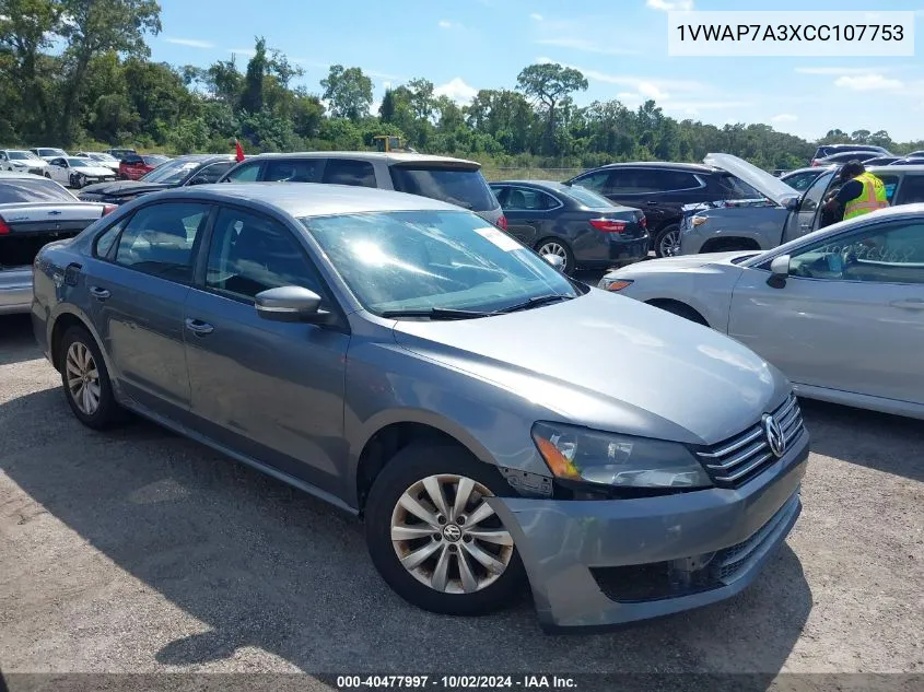 2012 Volkswagen Passat 2.5L S VIN: 1VWAP7A3XCC107753 Lot: 40477997