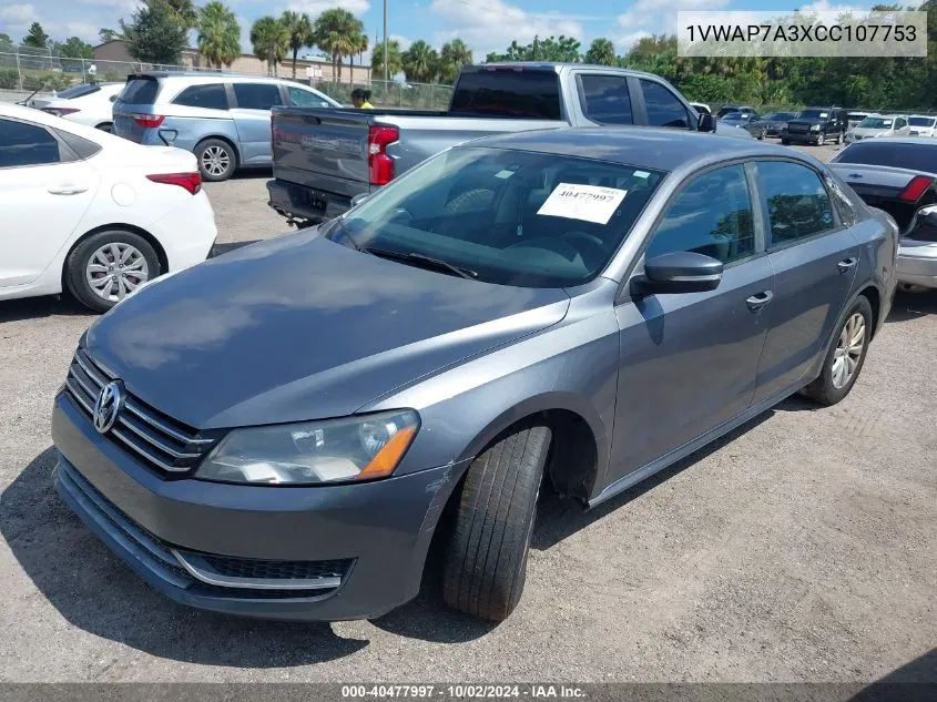 2012 Volkswagen Passat 2.5L S VIN: 1VWAP7A3XCC107753 Lot: 40477997