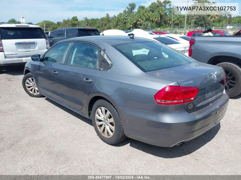 1VWAP7A3XCC107753 2012 Volkswagen Passat 2.5L S