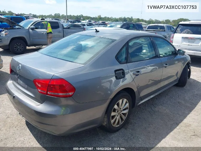 1VWAP7A3XCC107753 2012 Volkswagen Passat 2.5L S