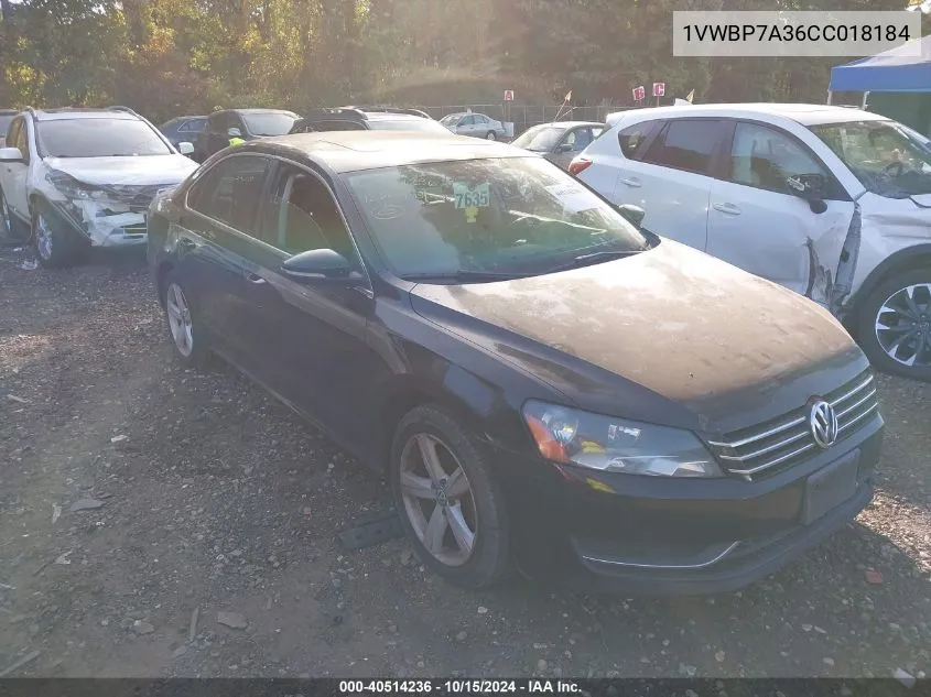 2012 Volkswagen Passat 2.5L Se VIN: 1VWBP7A36CC018184 Lot: 40514236