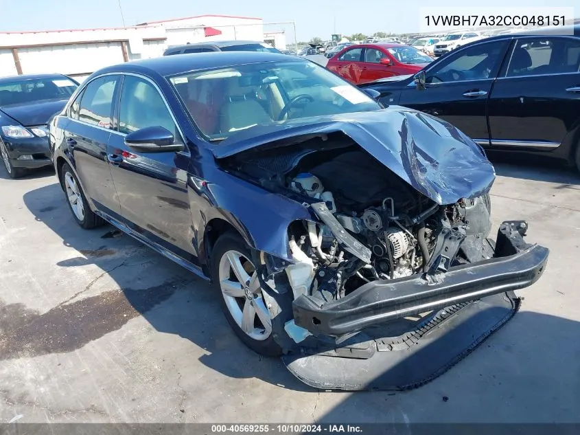 2012 Volkswagen Passat 2.5L Se VIN: 1VWBH7A32CC048151 Lot: 40569255