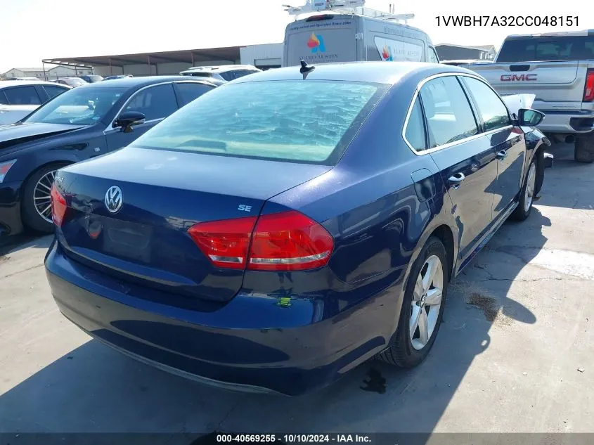 2012 Volkswagen Passat 2.5L Se VIN: 1VWBH7A32CC048151 Lot: 40569255