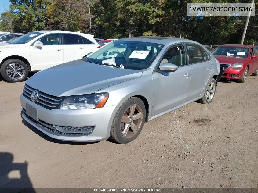 2012 Volkswagen Passat 2.5L Se VIN: 1VWBP7A32CC015346 Lot: 40593030