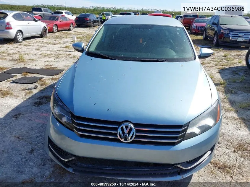 2012 Volkswagen Passat 2.5L Se VIN: 1VWBH7A34CC036986 Lot: 40599250