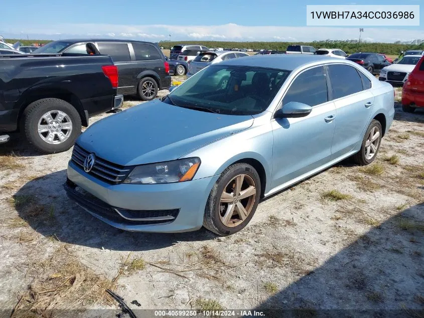 2012 Volkswagen Passat 2.5L Se VIN: 1VWBH7A34CC036986 Lot: 40599250