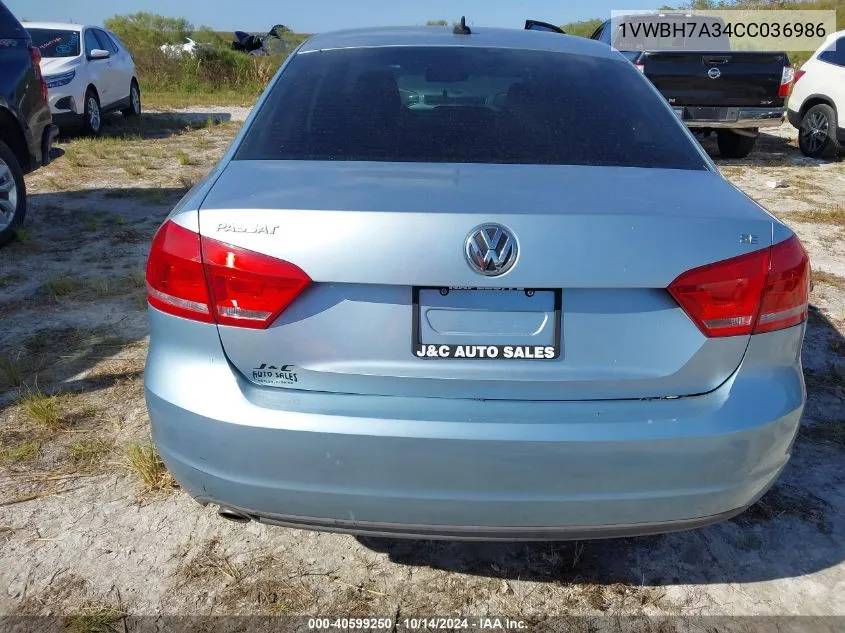 2012 Volkswagen Passat 2.5L Se VIN: 1VWBH7A34CC036986 Lot: 40599250