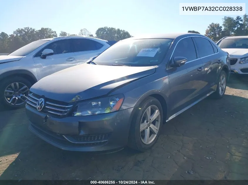 2012 Volkswagen Passat 2.5L Se VIN: 1VWBP7A32CC028338 Lot: 40686255