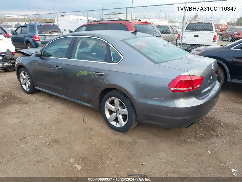 1VWBH7A31CC110347 2012 Volkswagen Passat Se