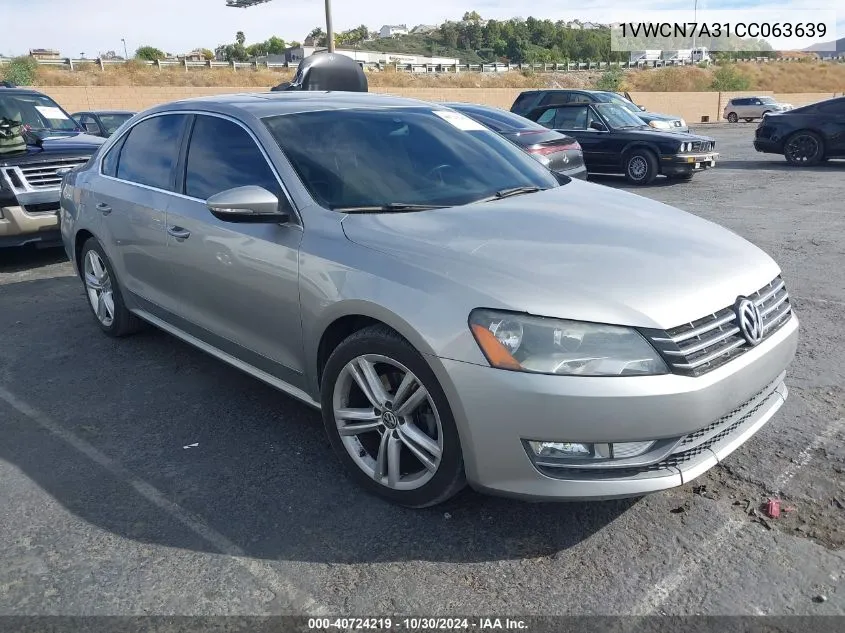 2012 Volkswagen Passat 2.0L Tdi Sel Premium VIN: 1VWCN7A31CC063639 Lot: 40724219