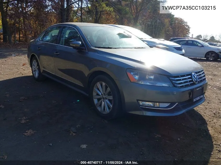 2012 Volkswagen Passat 2.5L Sel Premium VIN: 1VWCP7A35CC103215 Lot: 40740717