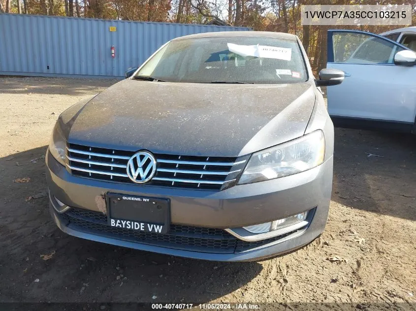 2012 Volkswagen Passat 2.5L Sel Premium VIN: 1VWCP7A35CC103215 Lot: 40740717