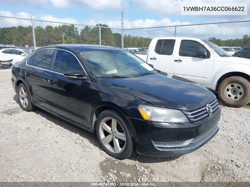 2012 Volkswagen Passat 2.5L Se VIN: 1VWBH7A36CC066622 Lot: 40741383