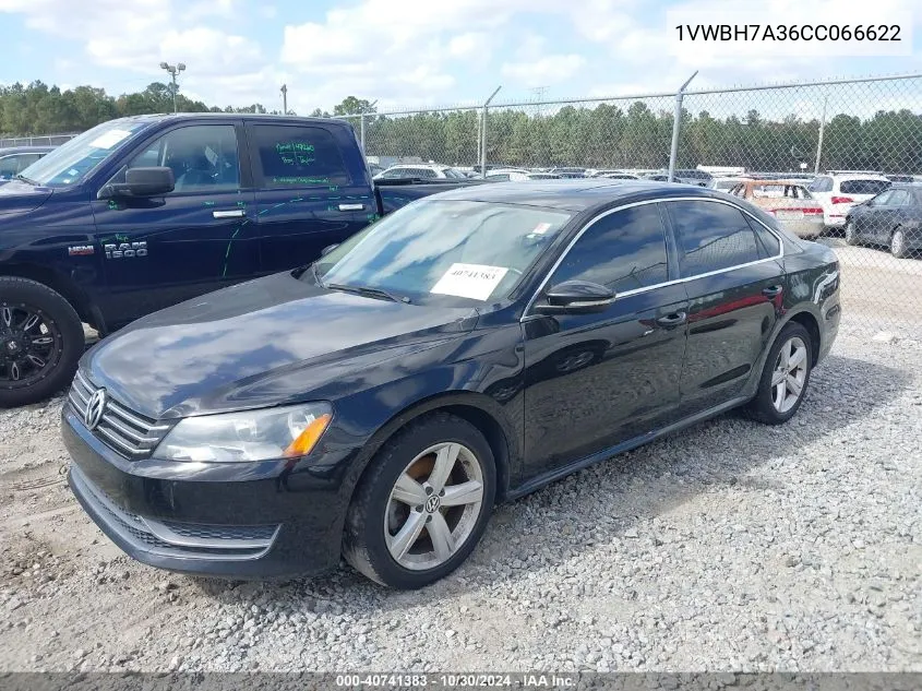 2012 Volkswagen Passat 2.5L Se VIN: 1VWBH7A36CC066622 Lot: 40741383