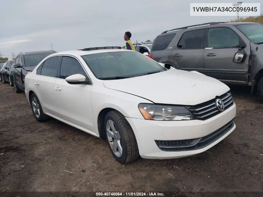 2012 Volkswagen Passat 2.5L Se VIN: 1VWBH7A34CC096945 Lot: 40748064