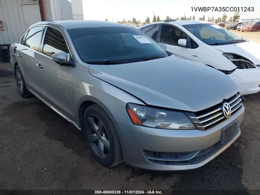 2012 Volkswagen Passat 2.5L Se VIN: 1VWBP7A35CC011243 Lot: 40800339