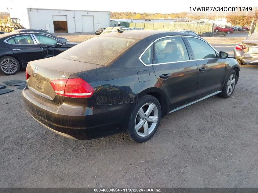 2012 Volkswagen Passat 2.5L Se VIN: 1VWBP7A34CC011749 Lot: 40804554