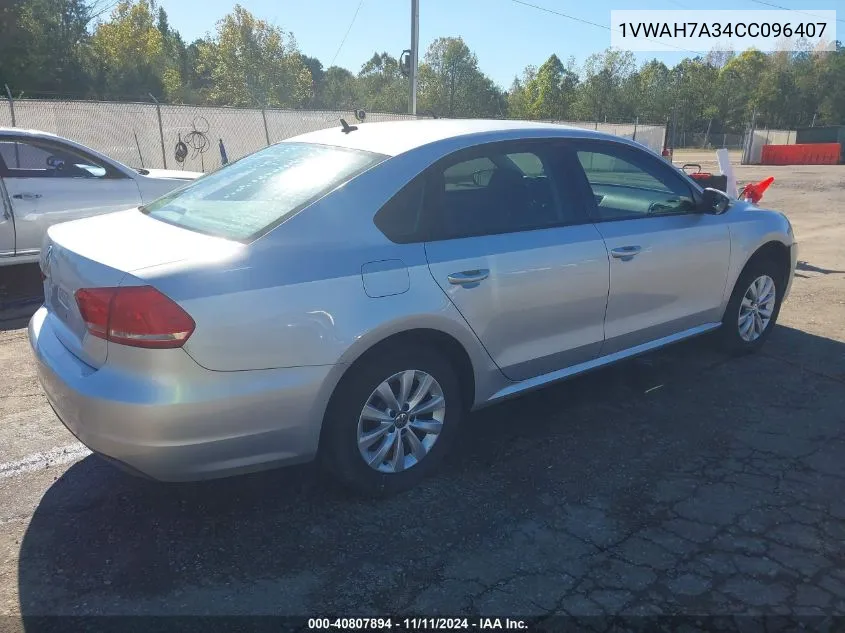 2012 Volkswagen Passat 2.5L S VIN: 1VWAH7A34CC096407 Lot: 40807894