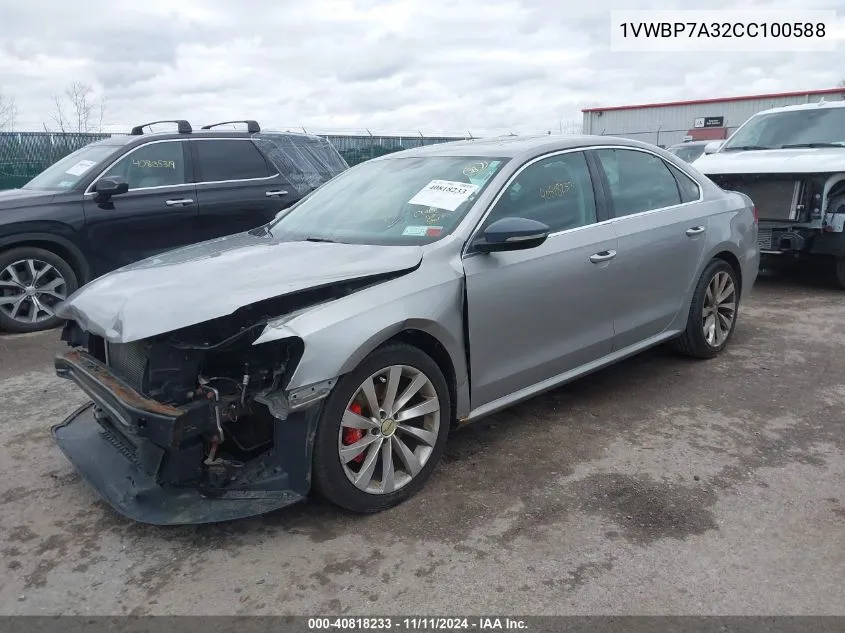 2012 Volkswagen Passat Se VIN: 1VWBP7A32CC100588 Lot: 40818233