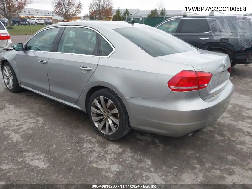 2012 Volkswagen Passat Se VIN: 1VWBP7A32CC100588 Lot: 40818233