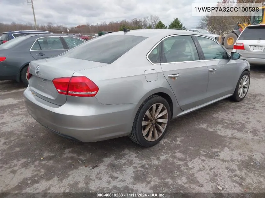 2012 Volkswagen Passat Se VIN: 1VWBP7A32CC100588 Lot: 40818233