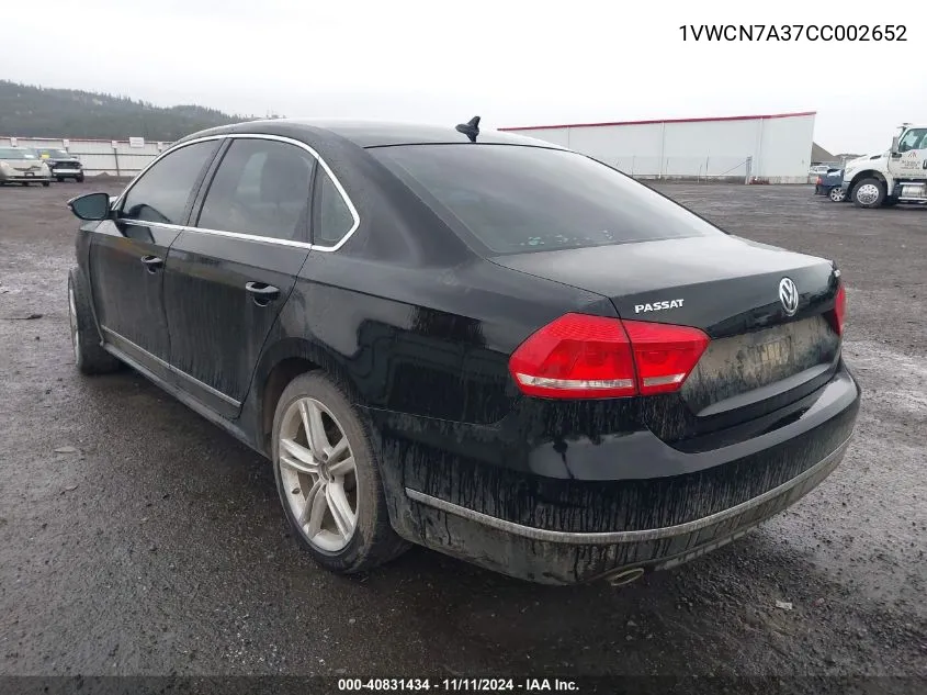 2012 Volkswagen Passat 2.0L Tdi Sel Premium VIN: 1VWCN7A37CC002652 Lot: 40831434