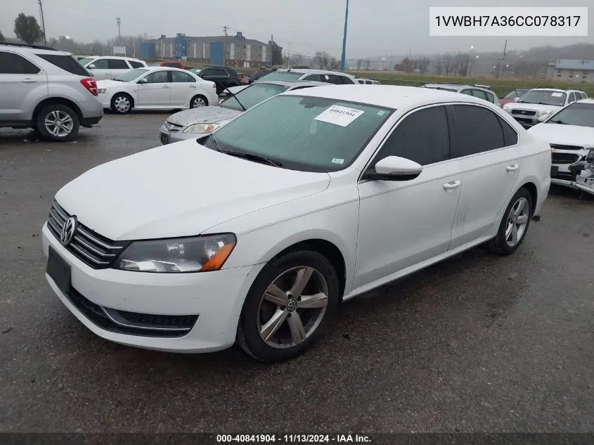 1VWBH7A36CC078317 2012 Volkswagen Passat 2.5L Se