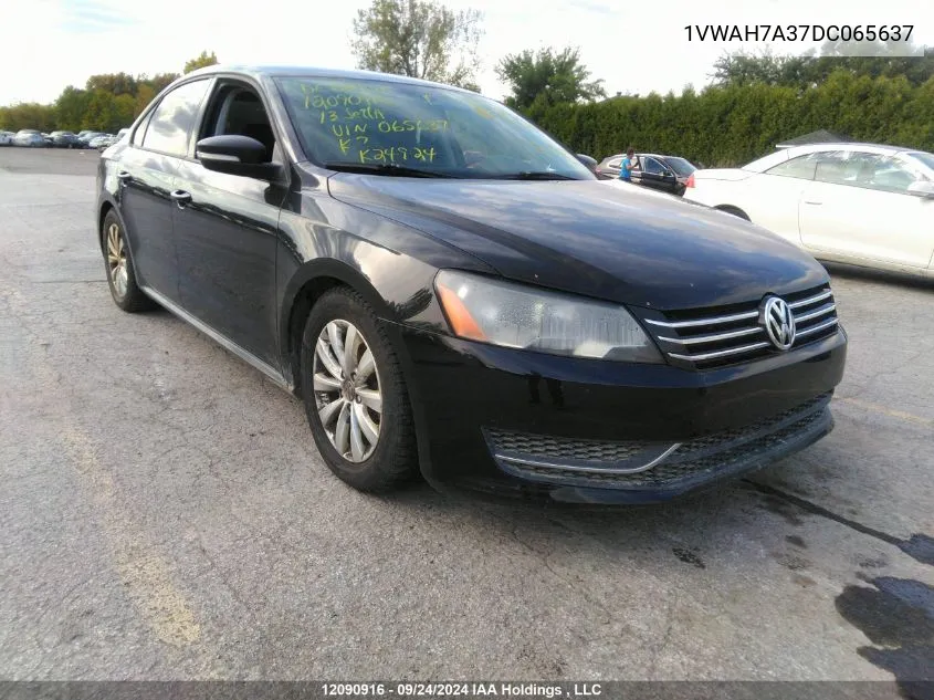 2013 Volkswagen Passat S VIN: 1VWAH7A37DC065637 Lot: 12090916