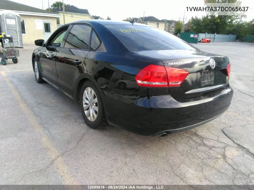 2013 Volkswagen Passat S VIN: 1VWAH7A37DC065637 Lot: 12090916