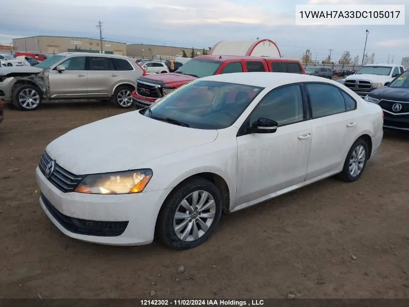 2013 Volkswagen Passat VIN: 1VWAH7A33DC105017 Lot: 12142302