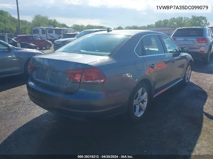 2013 Volkswagen Passat 2.5L Se VIN: 1VWBP7A35DC099079 Lot: 39318212