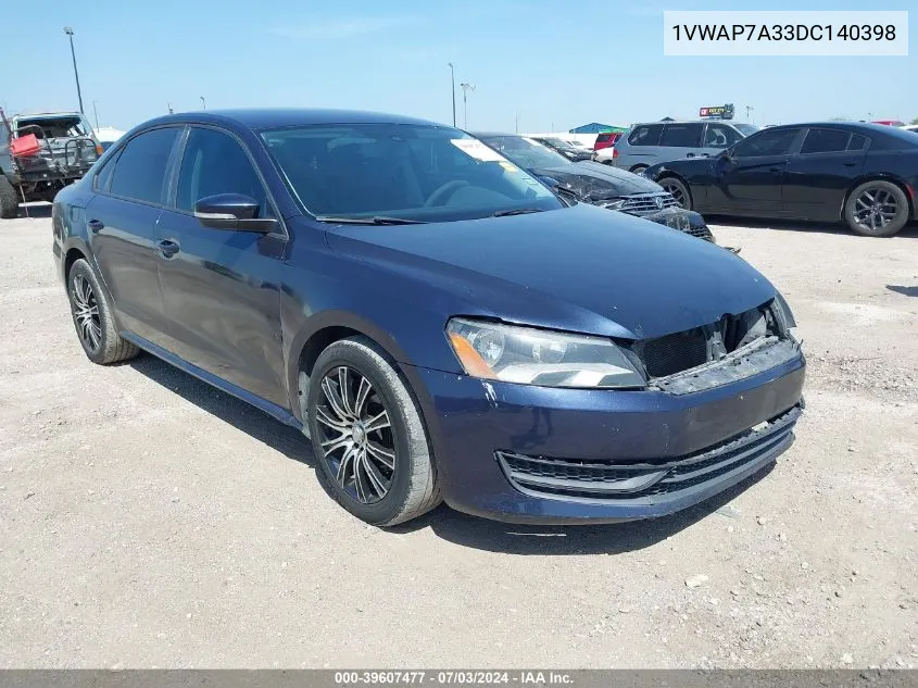 2013 Volkswagen Passat 2.5L S VIN: 1VWAP7A33DC140398 Lot: 39607477