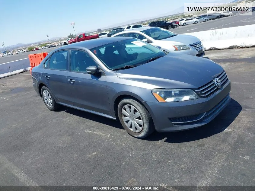 2013 Volkswagen Passat 2.5L S VIN: 1VWAP7A33DC096662 Lot: 39816429