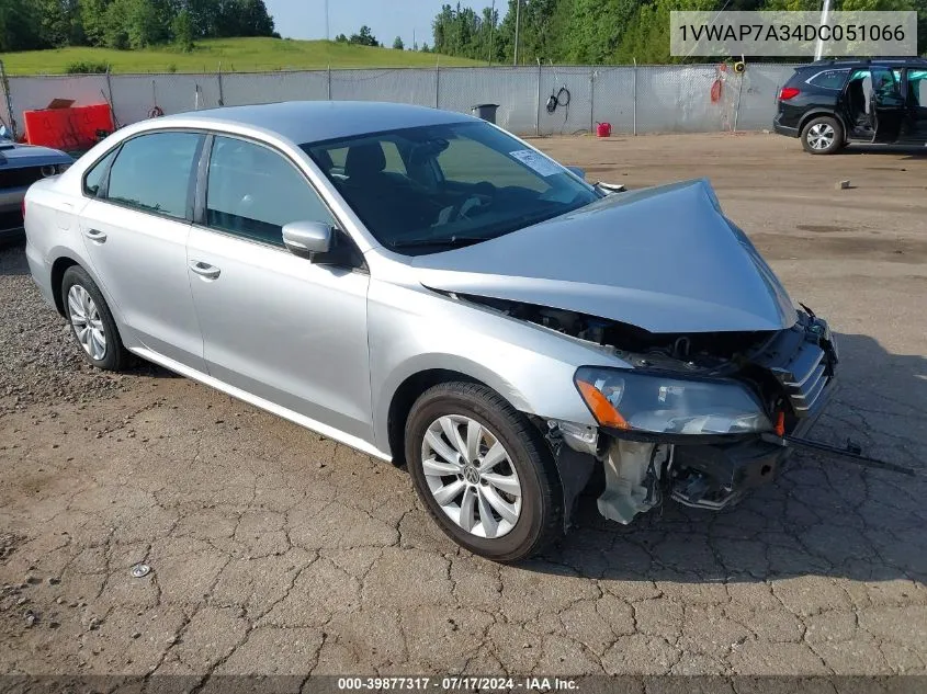 1VWAP7A34DC051066 2013 Volkswagen Passat 2.5L S