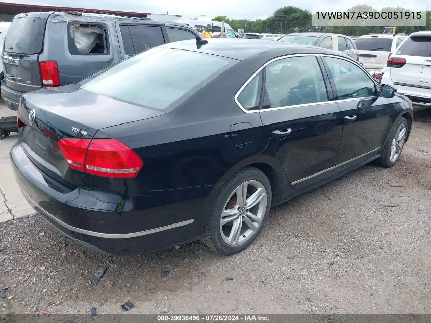 1VWBN7A39DC051915 2013 Volkswagen Passat 2.0L Tdi Se