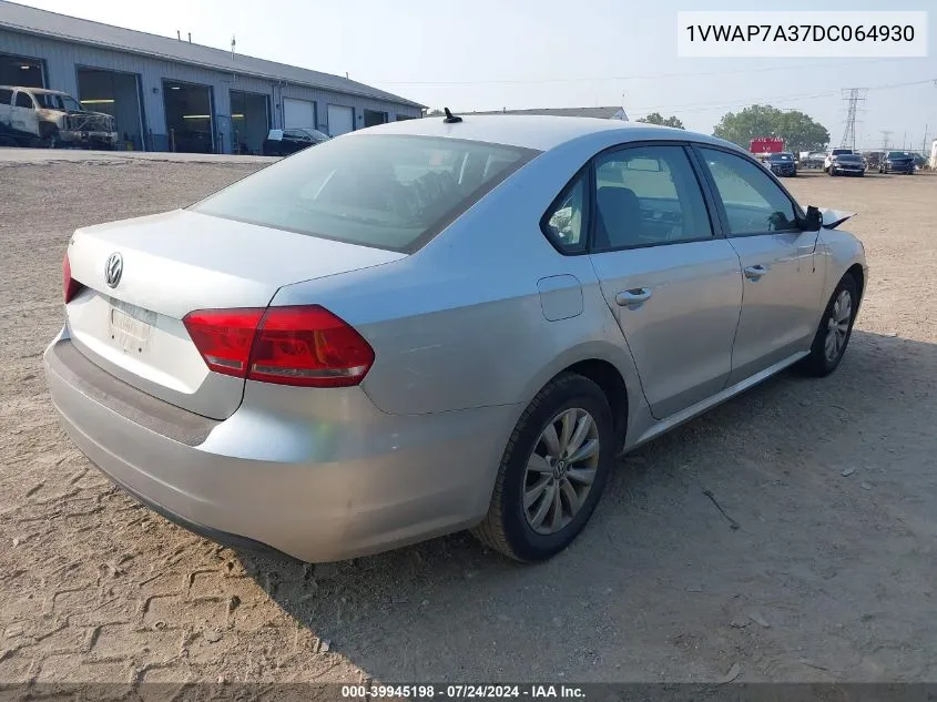 2013 Volkswagen Passat 2.5L S VIN: 1VWAP7A37DC064930 Lot: 39945198