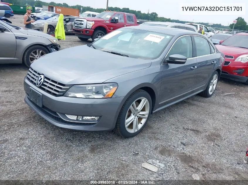 2013 Volkswagen Passat 2.0L Tdi Sel Premium VIN: 1VWCN7A32DC151701 Lot: 39953018