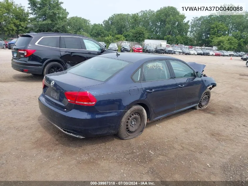 1VWAH7A37DC040088 2013 Volkswagen Passat 2.5L S