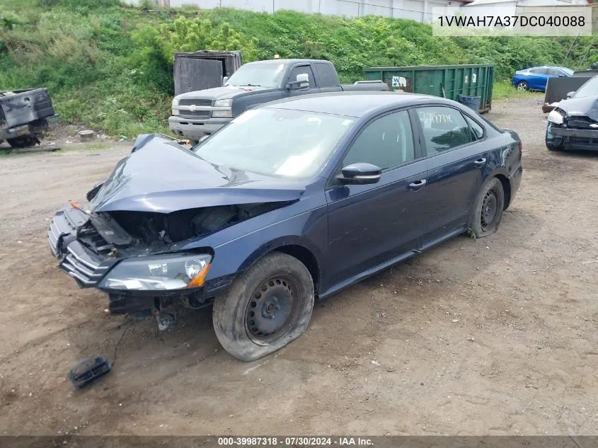 1VWAH7A37DC040088 2013 Volkswagen Passat 2.5L S