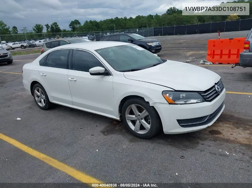 2013 Volkswagen Passat 2.5L Se VIN: 1VWBP7A33DC108751 Lot: 40040938