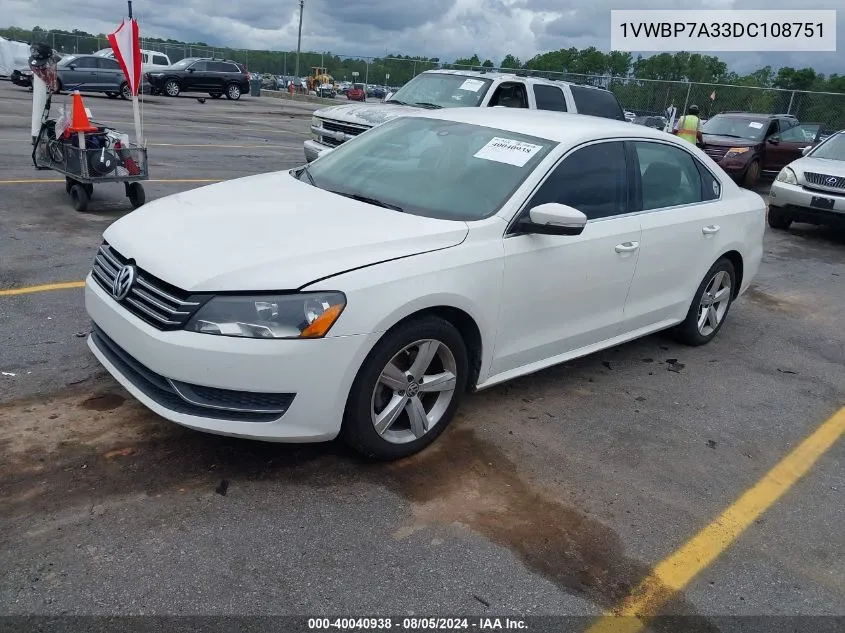 2013 Volkswagen Passat 2.5L Se VIN: 1VWBP7A33DC108751 Lot: 40040938