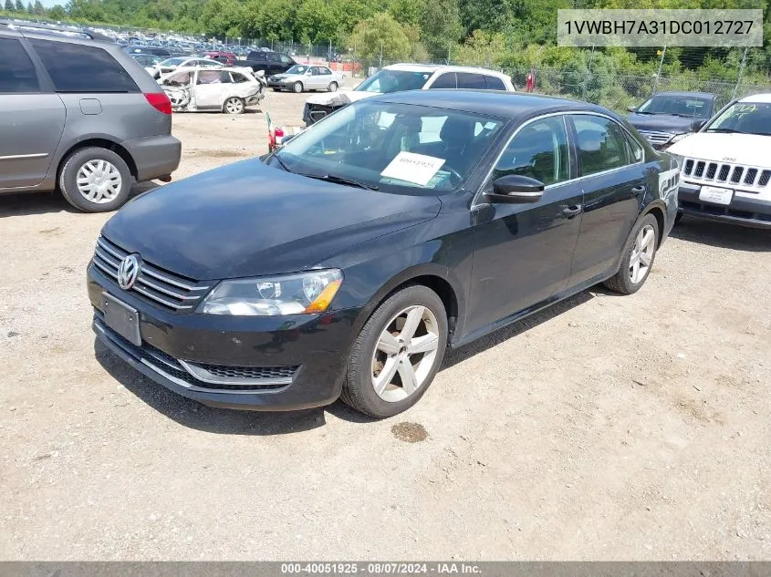 2013 Volkswagen Passat 2.5L Se VIN: 1VWBH7A31DC012727 Lot: 40051925