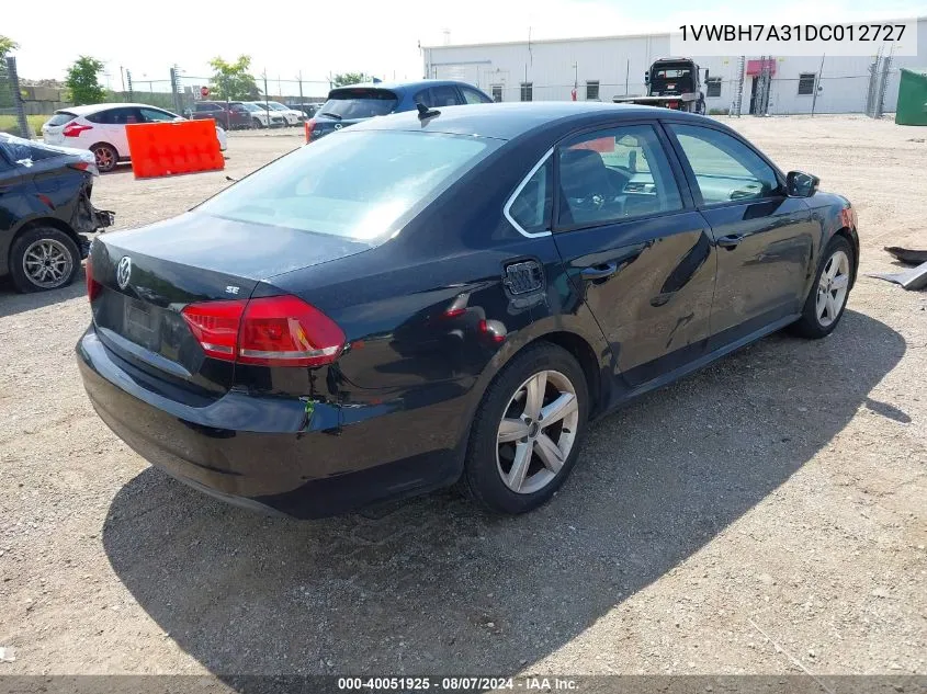 2013 Volkswagen Passat 2.5L Se VIN: 1VWBH7A31DC012727 Lot: 40051925