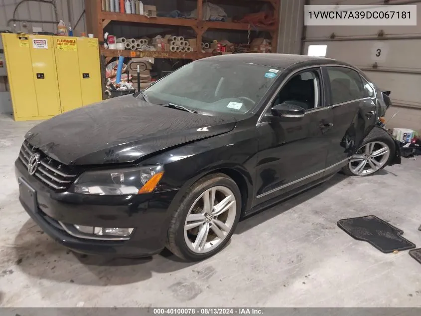 1VWCN7A39DC067181 2013 Volkswagen Passat 2.0L Tdi Sel Premium