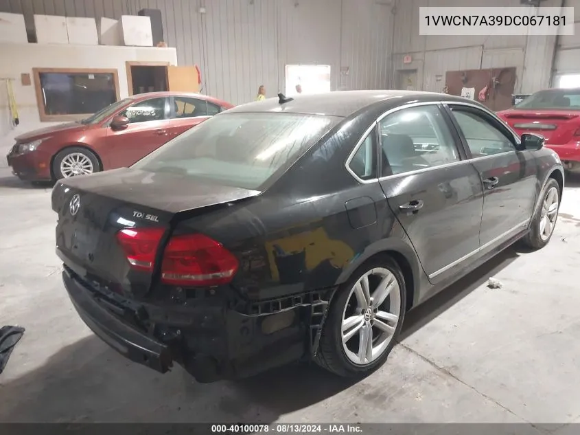 1VWCN7A39DC067181 2013 Volkswagen Passat 2.0L Tdi Sel Premium