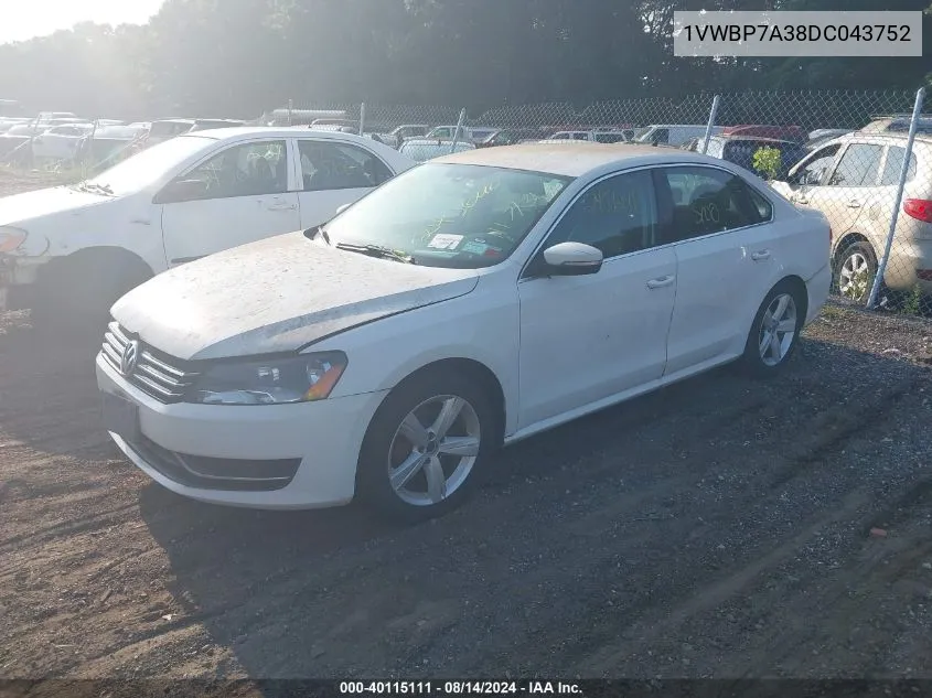 2013 Volkswagen Passat 2.5L Se VIN: 1VWBP7A38DC043752 Lot: 40115111