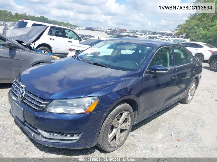 2013 Volkswagen Passat 2.0L Tdi Se VIN: 1VWBN7A38DC113594 Lot: 40118833