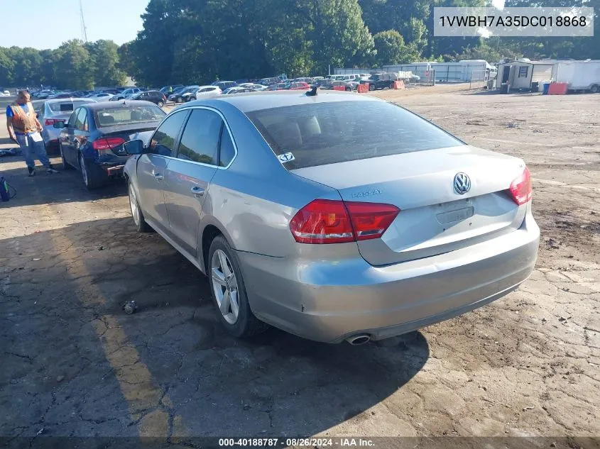 2013 Volkswagen Passat 2.5L Se VIN: 1VWBH7A35DC018868 Lot: 40188787